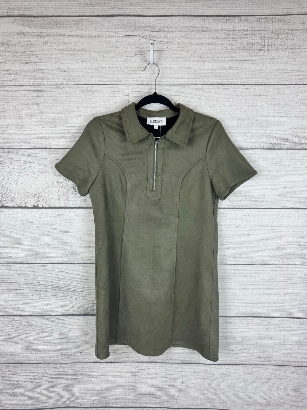 B.Right Women's Olive Green Faux Suede Andie Collared Mini Dress Size Small